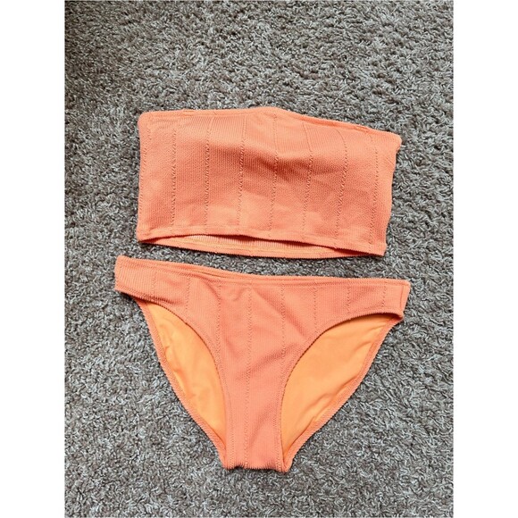 aerie Other - aerie Coral Textured Strapless Bikini Set